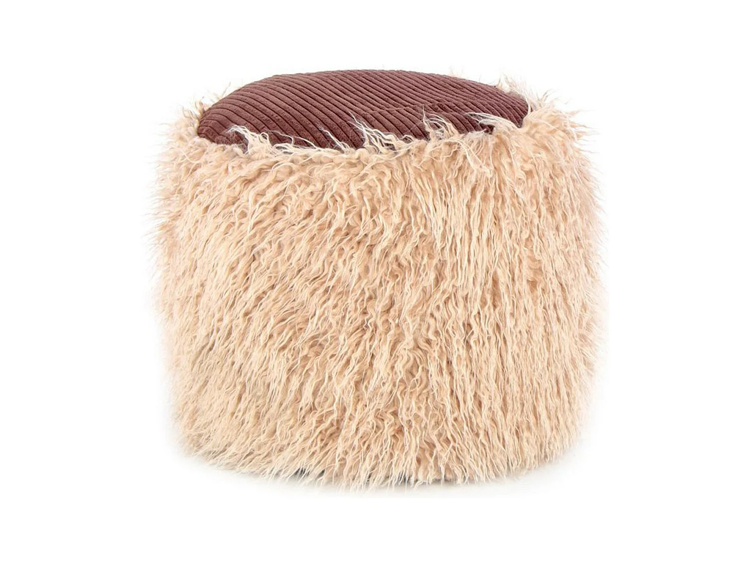 Pouf Rond Imitation Fourrure "Bobtail" 45cm Beige