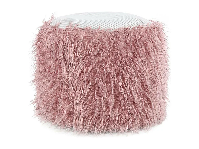 Pouf Rond Imitation Fourrure "Bobtail" 45cm Rose