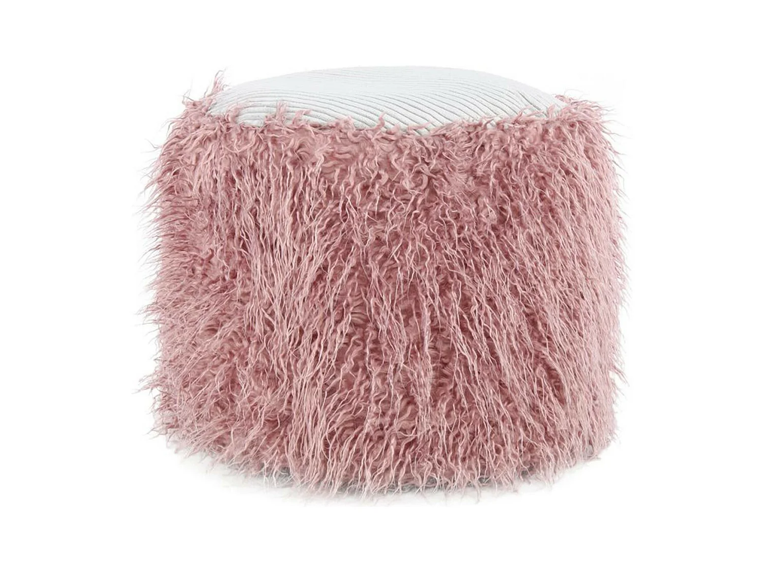 Pouf Rond Imitation Fourrure "Bobtail" 45cm Rose