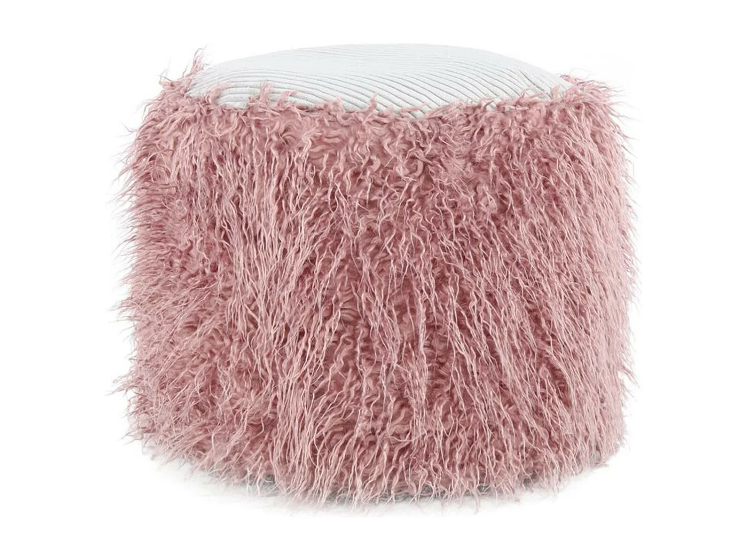 Pouf Rond Imitation Fourrure "Bobtail" 45cm Rose