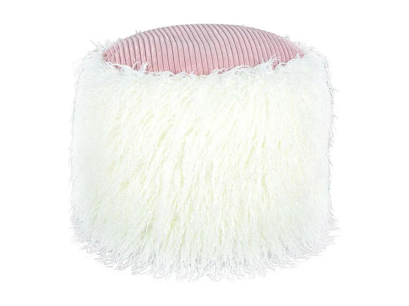 Pouf Rond Imitation Fourrure "Bobtail" 45cm Blanc