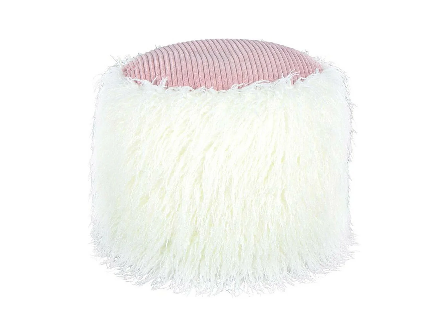 Pouf Rond Imitation Fourrure "Bobtail" 45cm Blanc