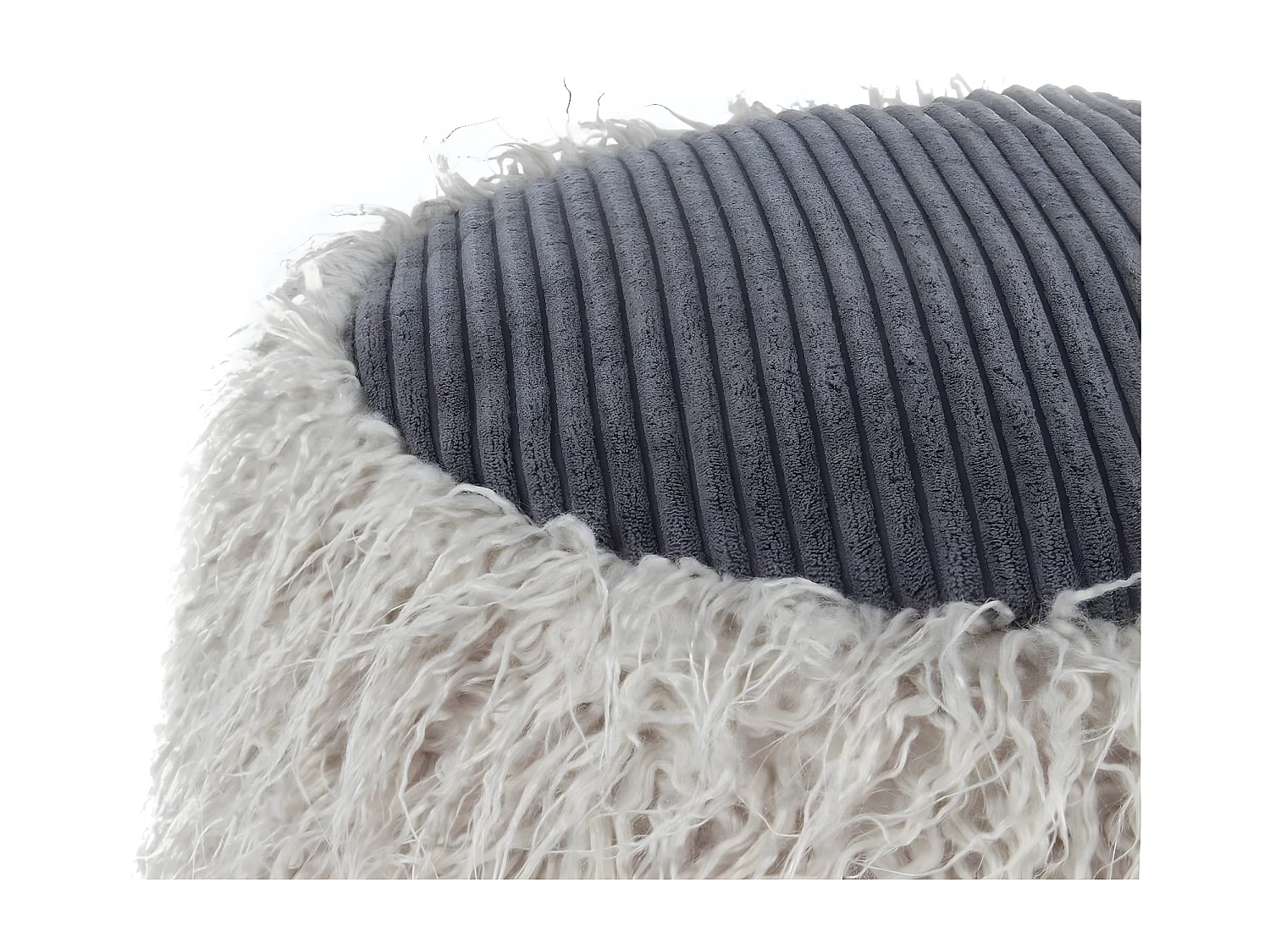 Pouf Rond Imitation Fourrure "Bobtail" 45cm Gris Clair