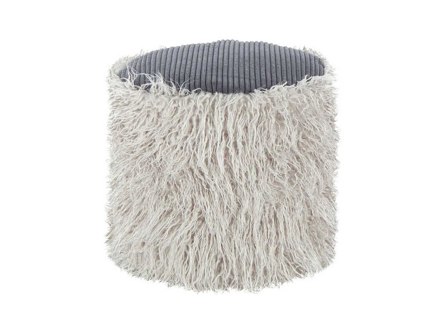 Pouf Rond Imitation Fourrure "Bobtail" 45cm Gris Clair