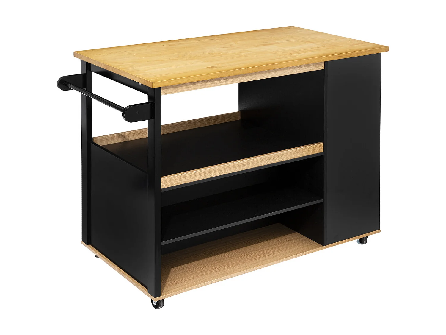 Ilot de Cuisine "Rangement" 108cm Naturel & Noir