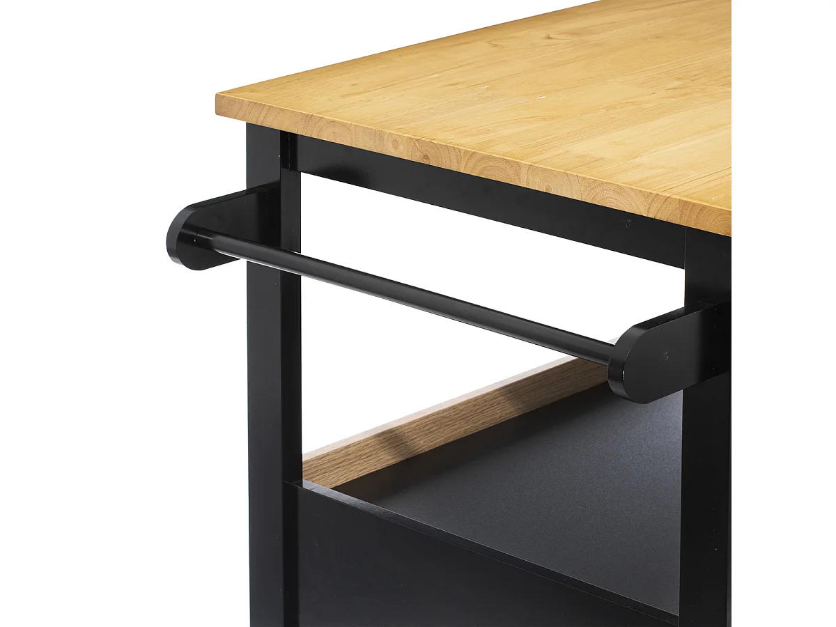 Ilot de Cuisine "Rangement" 108cm Naturel & Noir