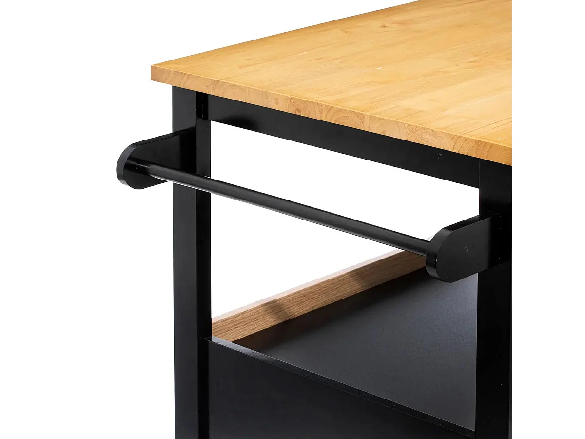 Ilot de Cuisine "Rangement" 108cm Naturel & Noir