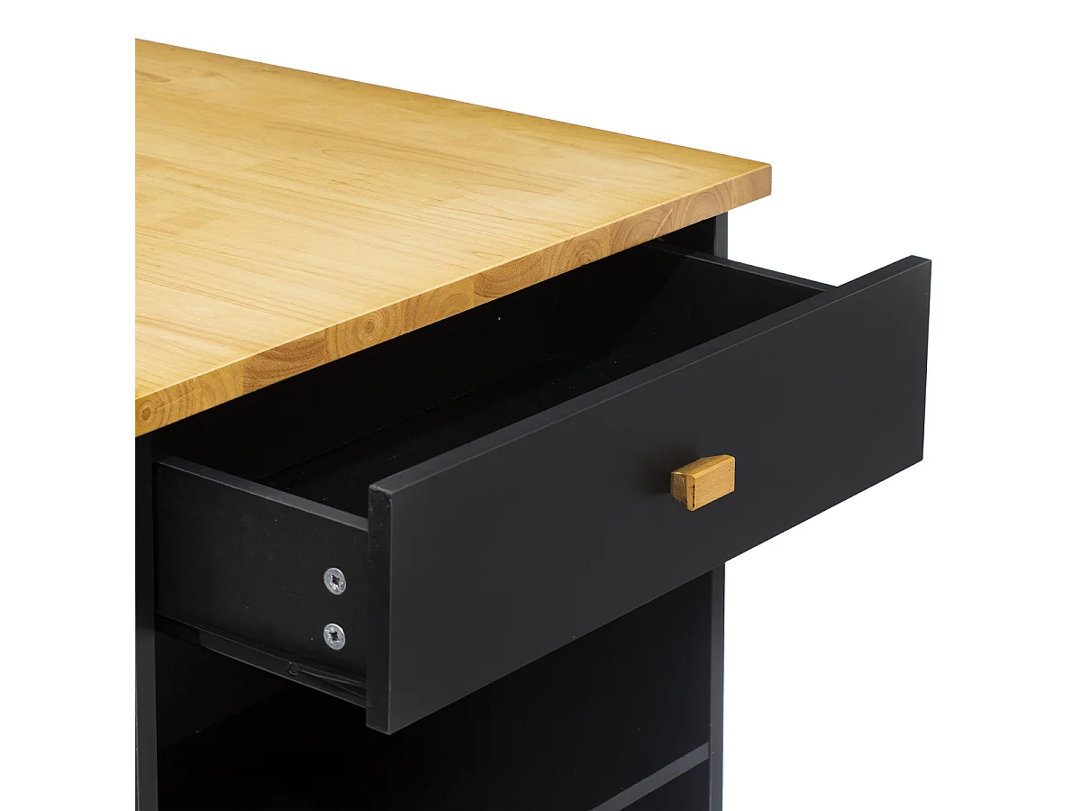 Ilot de Cuisine "Rangement" 108cm Naturel & Noir