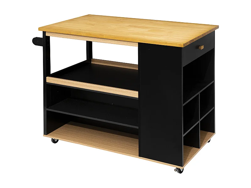 Ilot de Cuisine "Rangement" 108cm Naturel & Noir