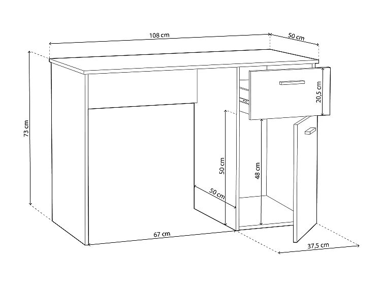 Schreibtisch weißer Spanplatte 73x108x50cm