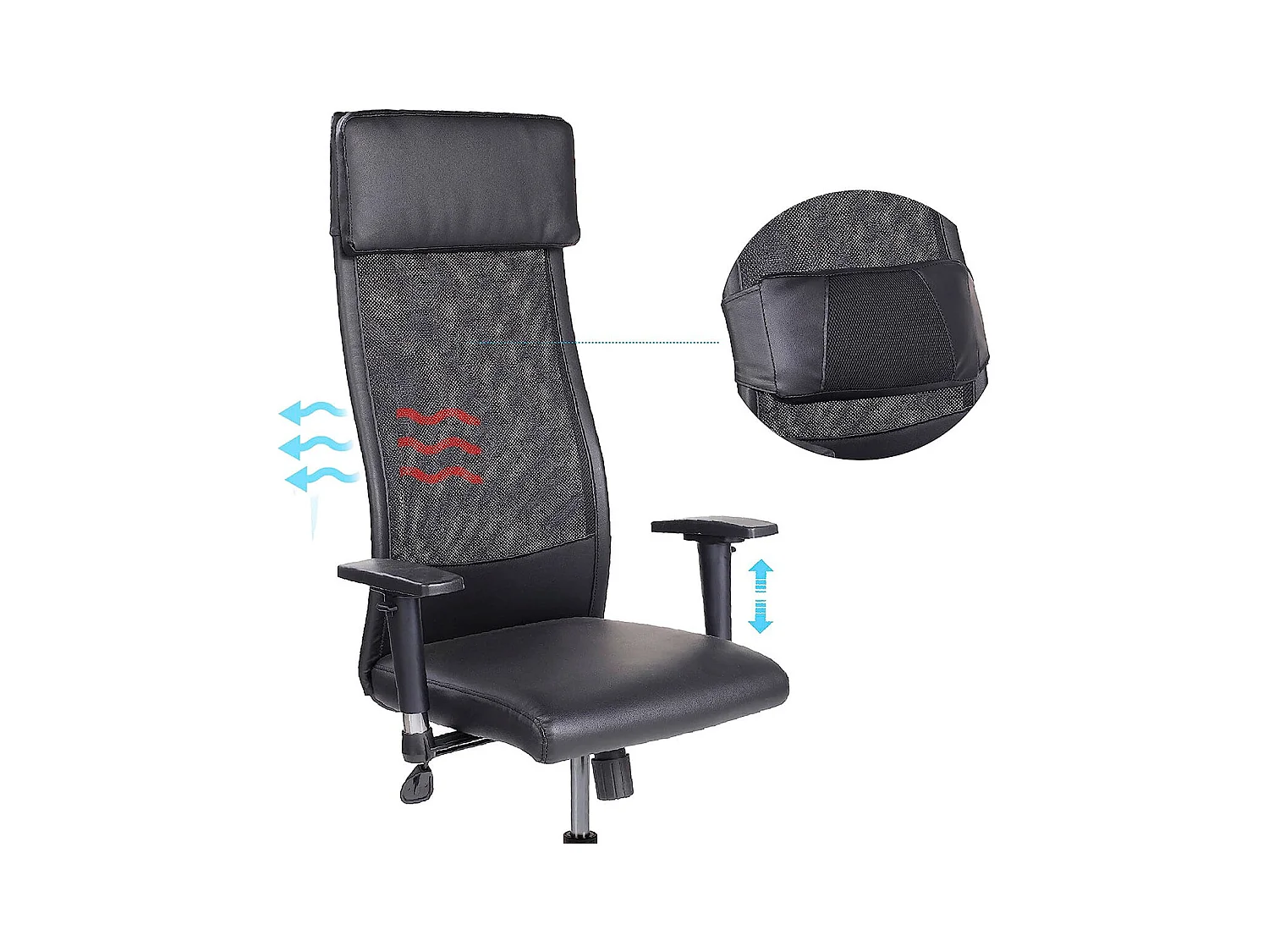 Sillón giratorio Airflow reclinable con cojín y altura regulable negro Adec