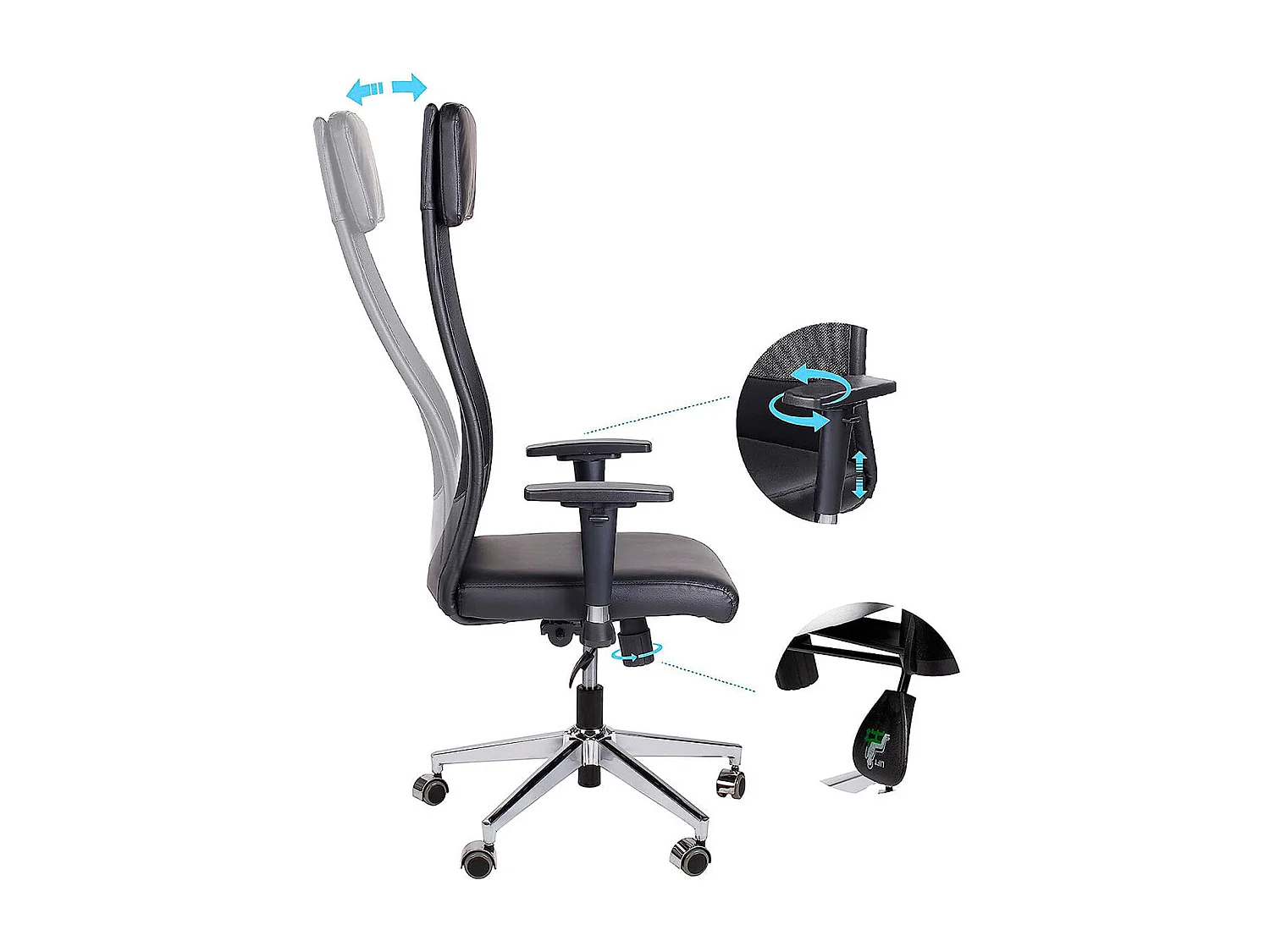 Sillón giratorio Airflow reclinable con cojín y altura regulable negro Adec