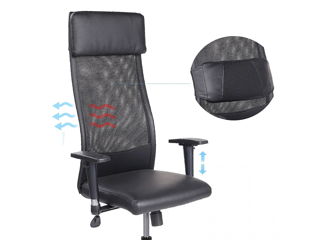Silla de oficina con respaldo transpirable en negro 120-128x65 cm Airflow Negro