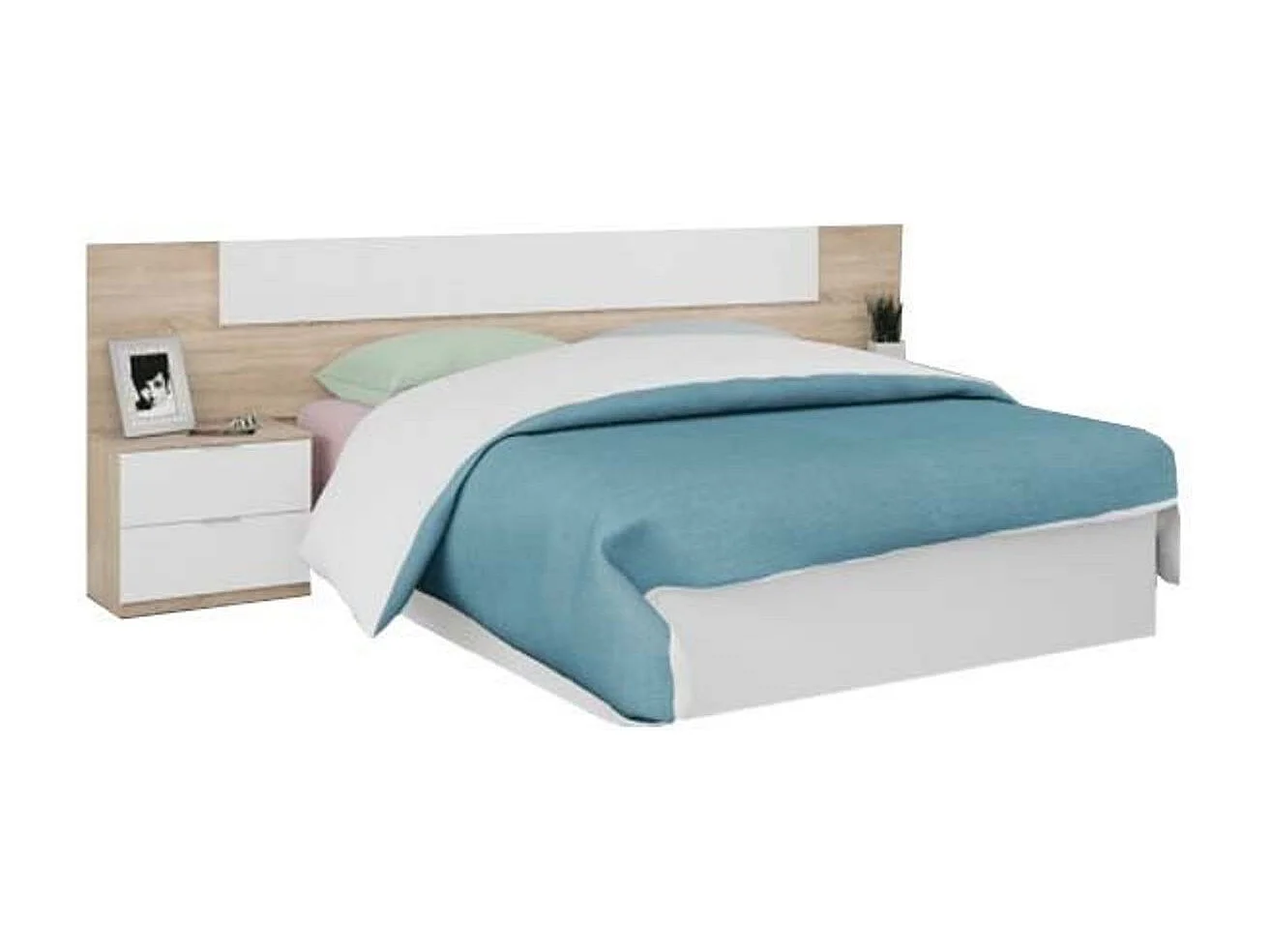 Conjunto Luca cabecero + 2 mesitas de noche blanco/roble