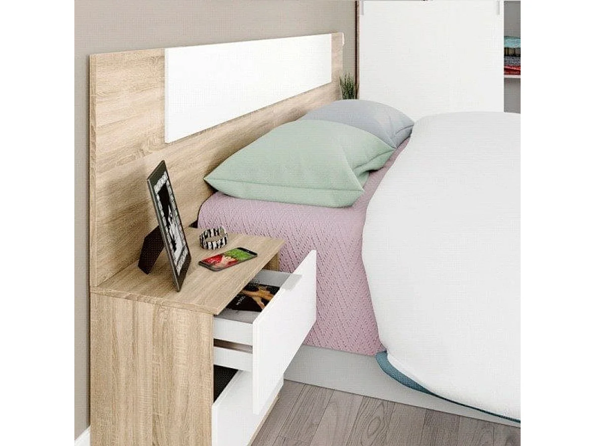 Conjunto Luca cabecero + 2 mesitas de noche blanco/roble