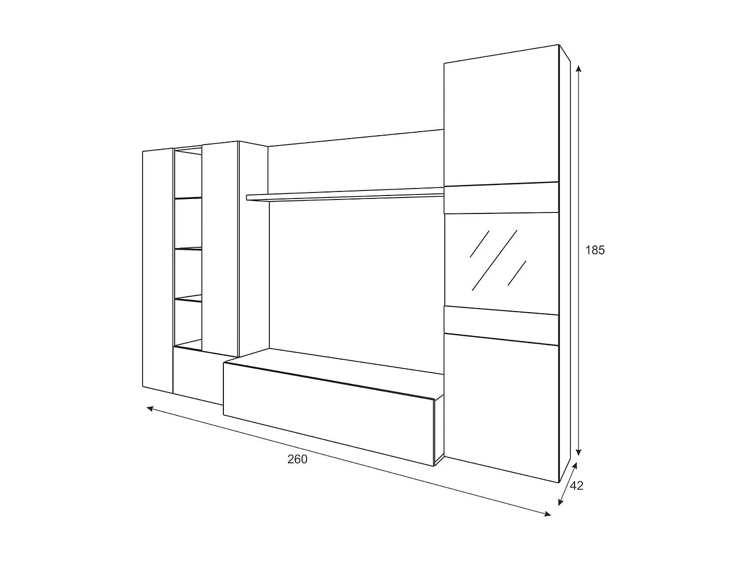 Meuble TV LED Blanc Brillant et Chêne - Salon Moderne 260 cm