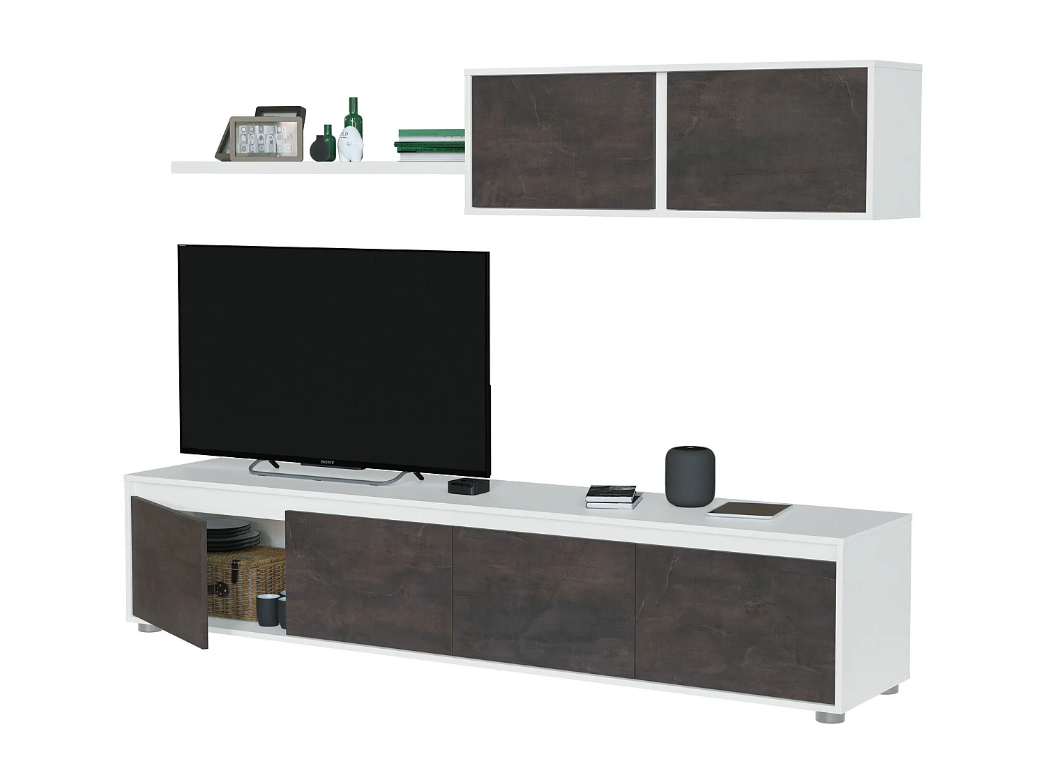 Parete attrezzata soggiorno moderna mobile TV pensile mensola sala pranzo salotto OSSIDO+BIANCO 200 X 41 X 43 cm - 0X6663A