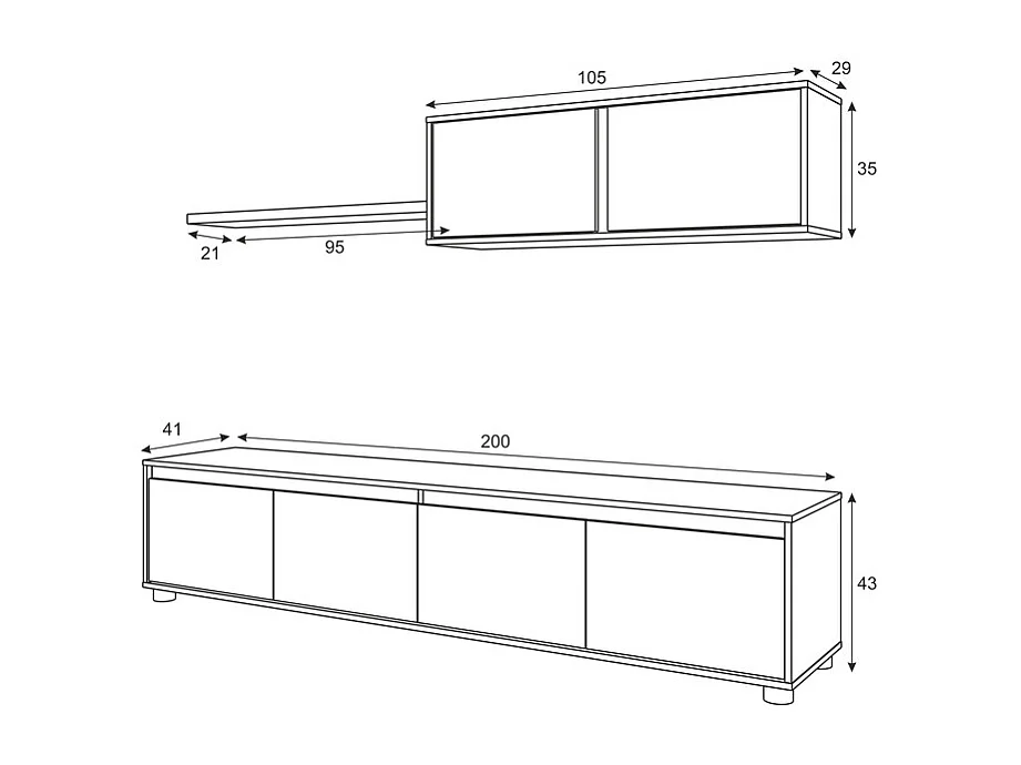 Parete attrezzata soggiorno moderna mobile TV pensile mensola sala pranzo salotto OSSIDO+BIANCO 200 X 41 X 43 cm - 0X6663A
