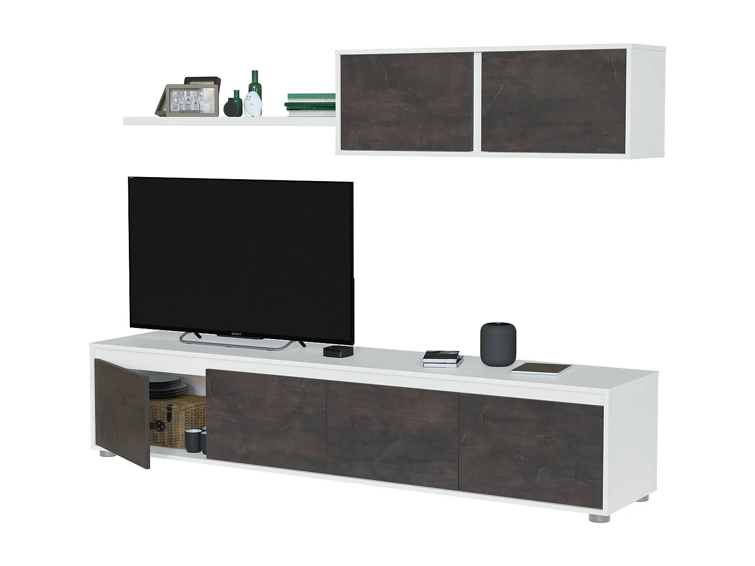 Parete attrezzata soggiorno moderna mobile TV pensile mensola sala pranzo salotto OSSIDO+BIANCO 200 X 41 X 43 cm - 0X6663A