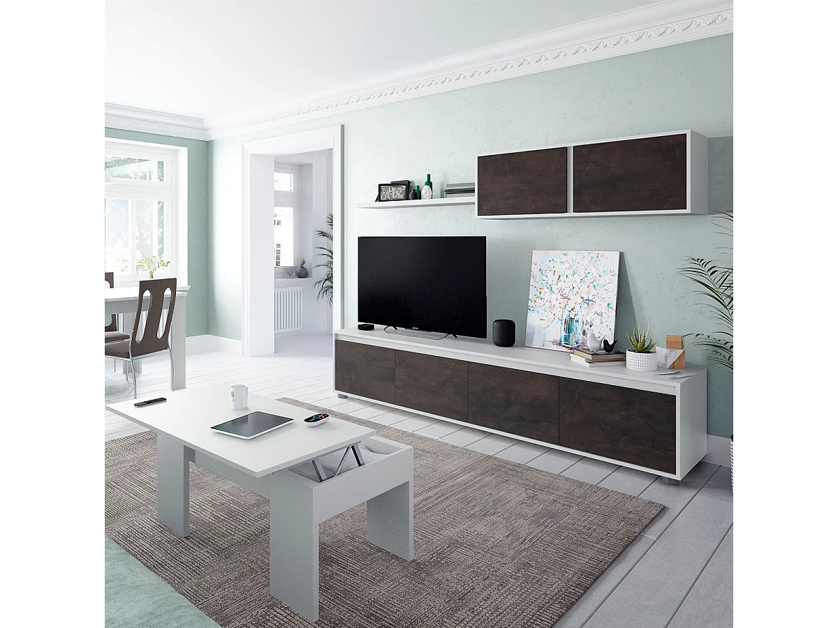 Parete attrezzata soggiorno moderna mobile TV pensile mensola sala pranzo salotto OSSIDO+BIANCO 200 X 41 X 43 cm - 0X6663A