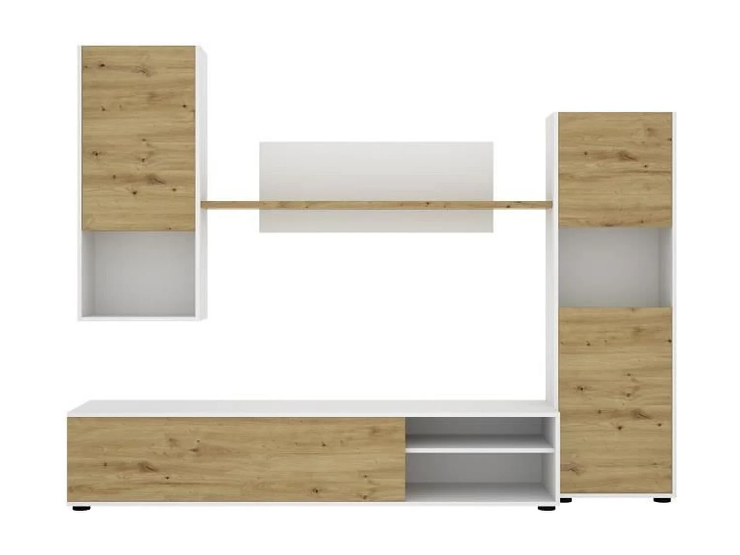 Mobile TV da parete LUKA Melaminico bianco e rovere artigianale 4 ante 220 x 41 x 180 cm