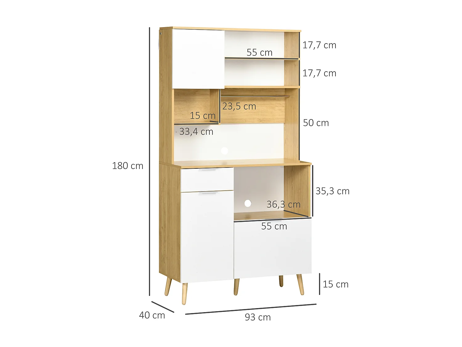 Alacena de cocina natural y blanco 93x40x180 cm HOMCOM