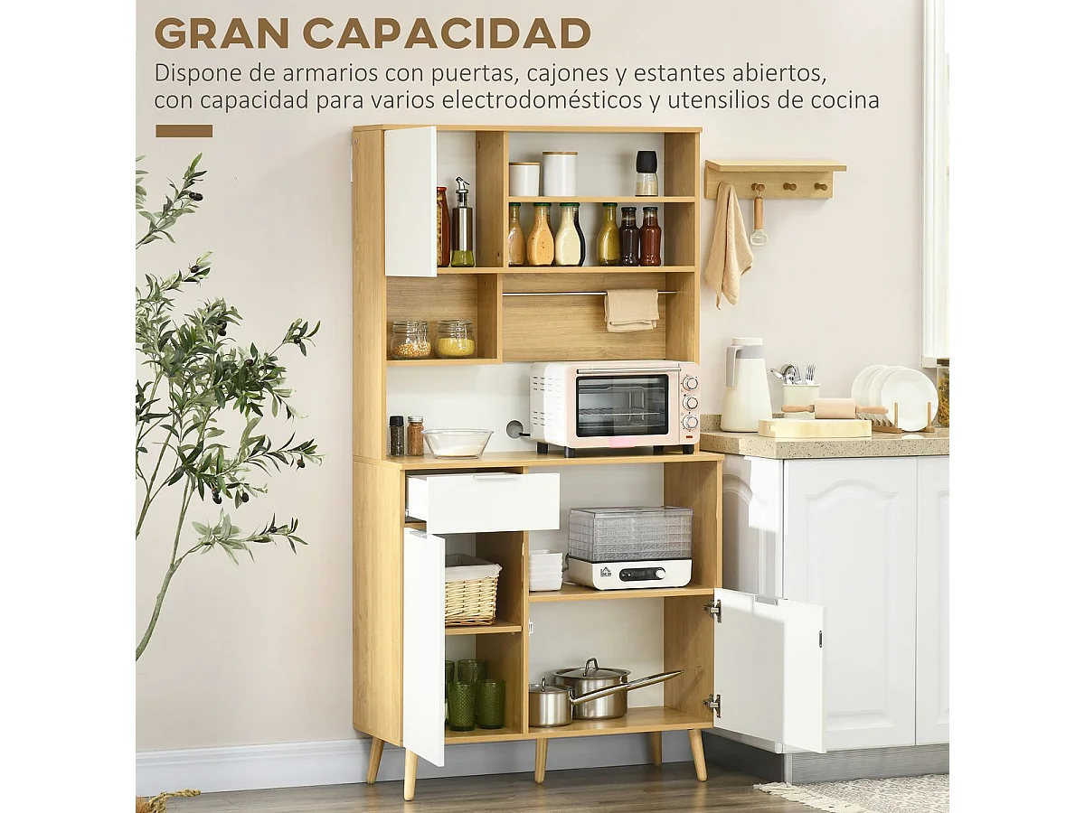 Alacena de cocina natural y blanco 93x40x180 cm HOMCOM