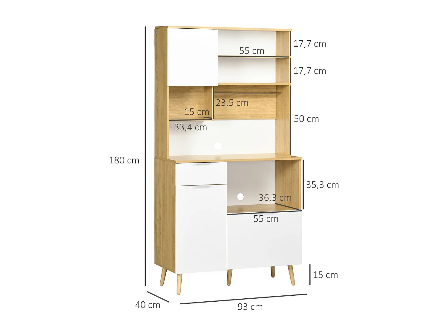 Alacena de cocina natural y blanco 93x40x180 cm HOMCOM