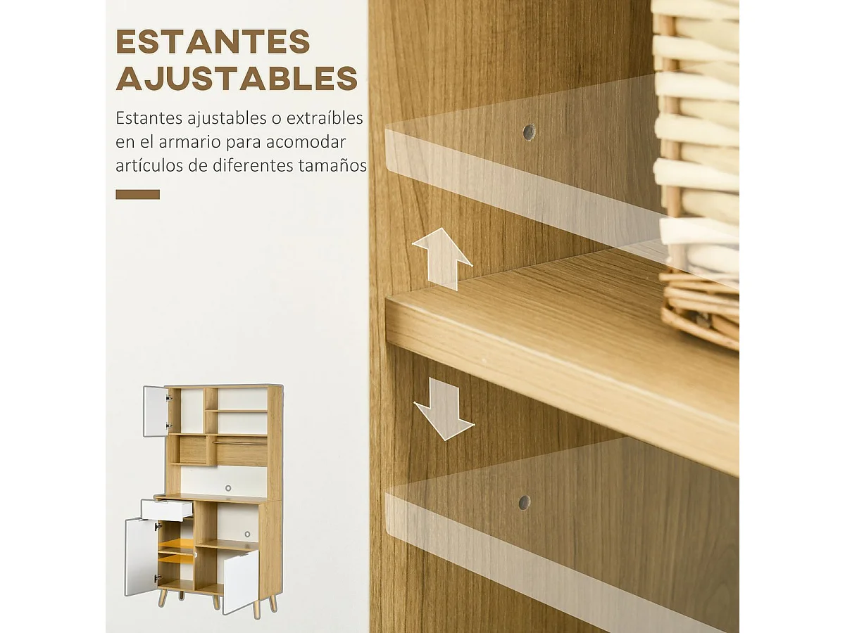 Alacena de cocina natural y blanco 93x40x180 cm HOMCOM