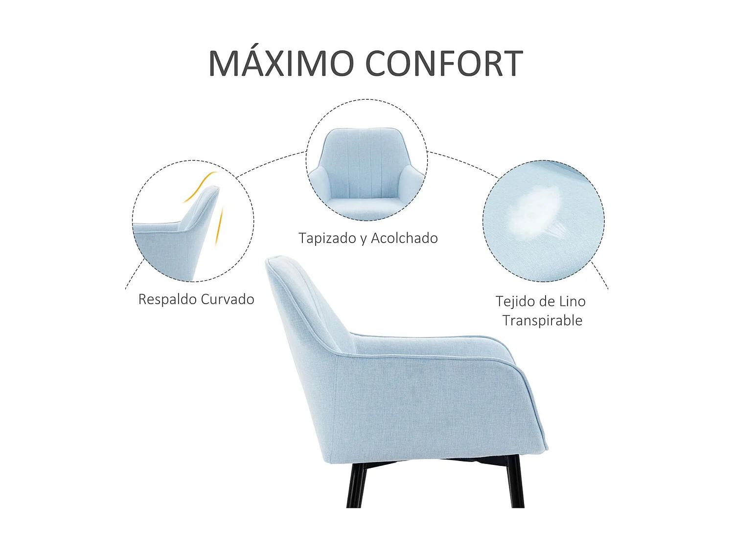 Juego de 2 sillas de comedor azul 59.5x56.5x81 cm HOMCOM