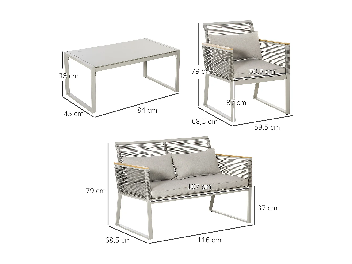Conjunto de muebles de ratán gris 116x68.5x79 cm Outsunny