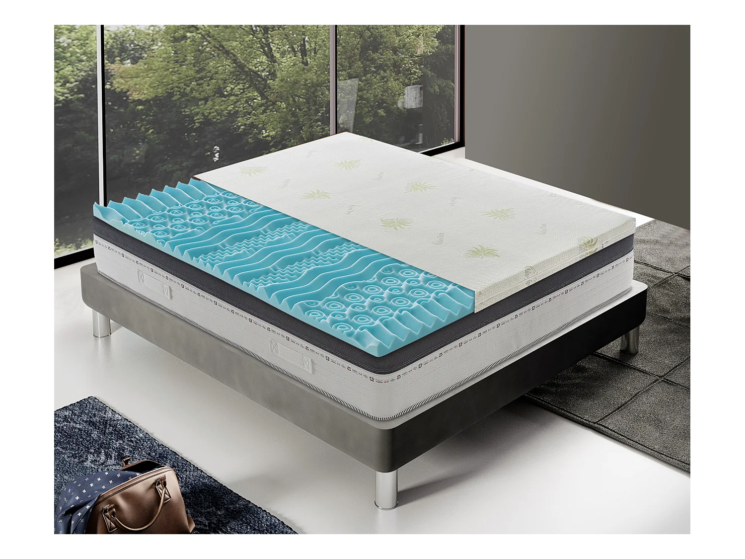 iLoveSleep - surmatelas à mémoire de forme - hauteur 5 cm - déhoussable en aloe vera - 9 zones de confort 140x200