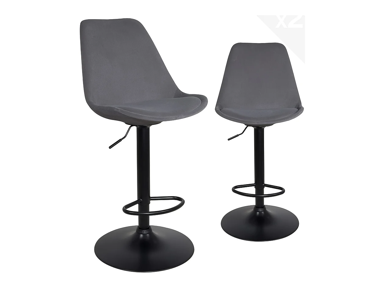 Lot 2 chaises de bar grand siège velours rembourré, pivotant, hauteur réglable SIG XL (gris)