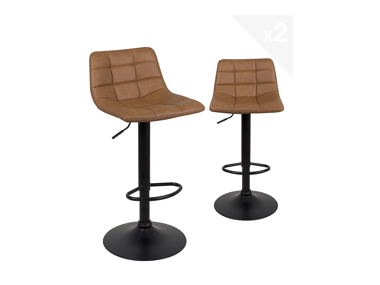 Lote de 2 taburetes de bar de diseño, asiento acolchado con respaldo marrón vintage, giratorios, altura regulable SID (negro marrón)