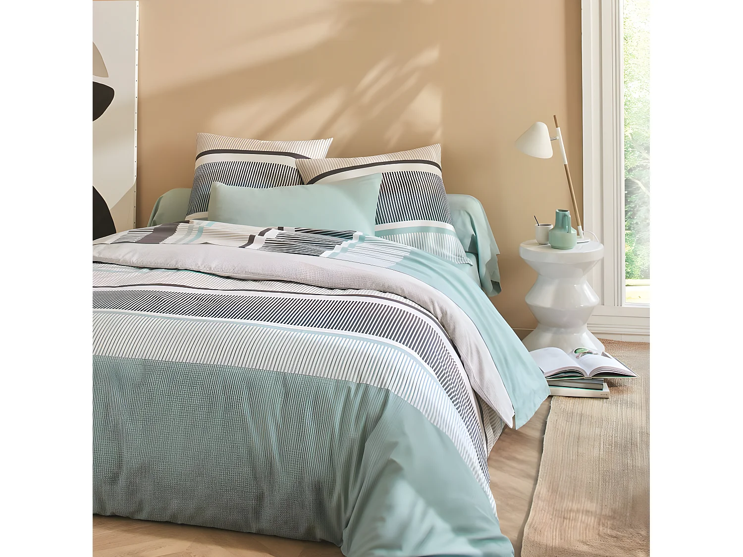 Housse de couette 240x260 cm + 2 taies d'oreiller 63x63 cm 100% Coton 57 fils Landya Cloud Blue