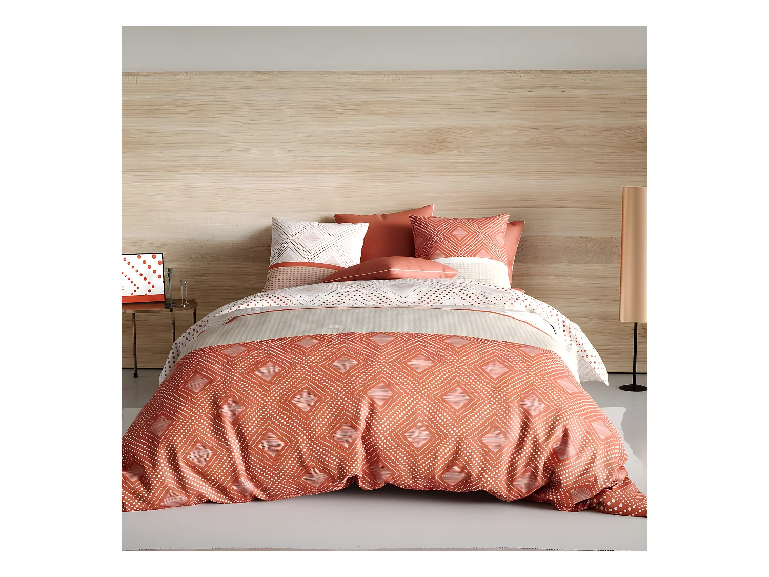 Housse de couette 240x260 cm + 2 taies d'oreiller carrées 100% Coton 57 fils Kaile