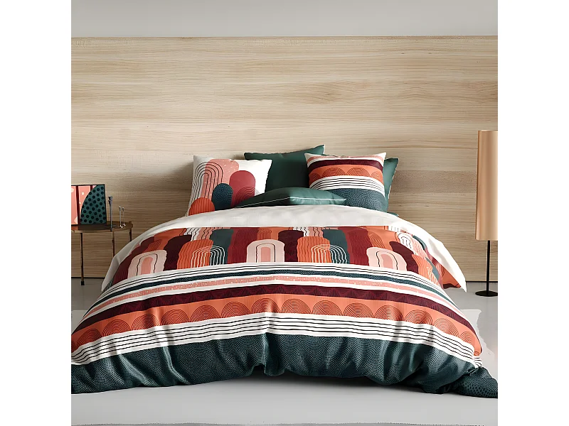 Housse de couette 240x260 cm + 2 taies d'oreiller carrées 100% Coton 57 fils Galyo