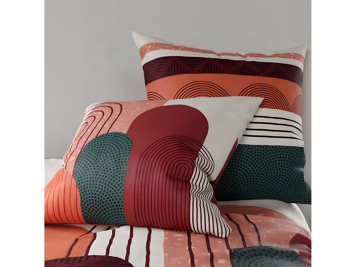 Housse de couette 240x260 cm + 2 taies d'oreiller carrées 100% Coton 57 fils Galyo