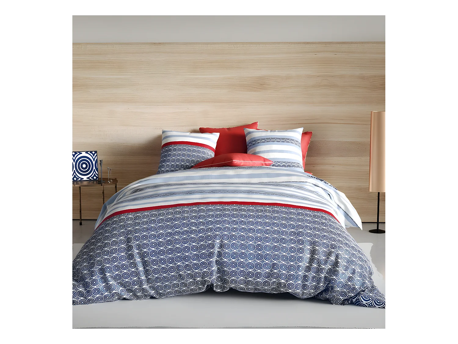 Housse de couette 240x260 cm + 2 taies d'oreiller carrées 100% Coton 57 fils Santory