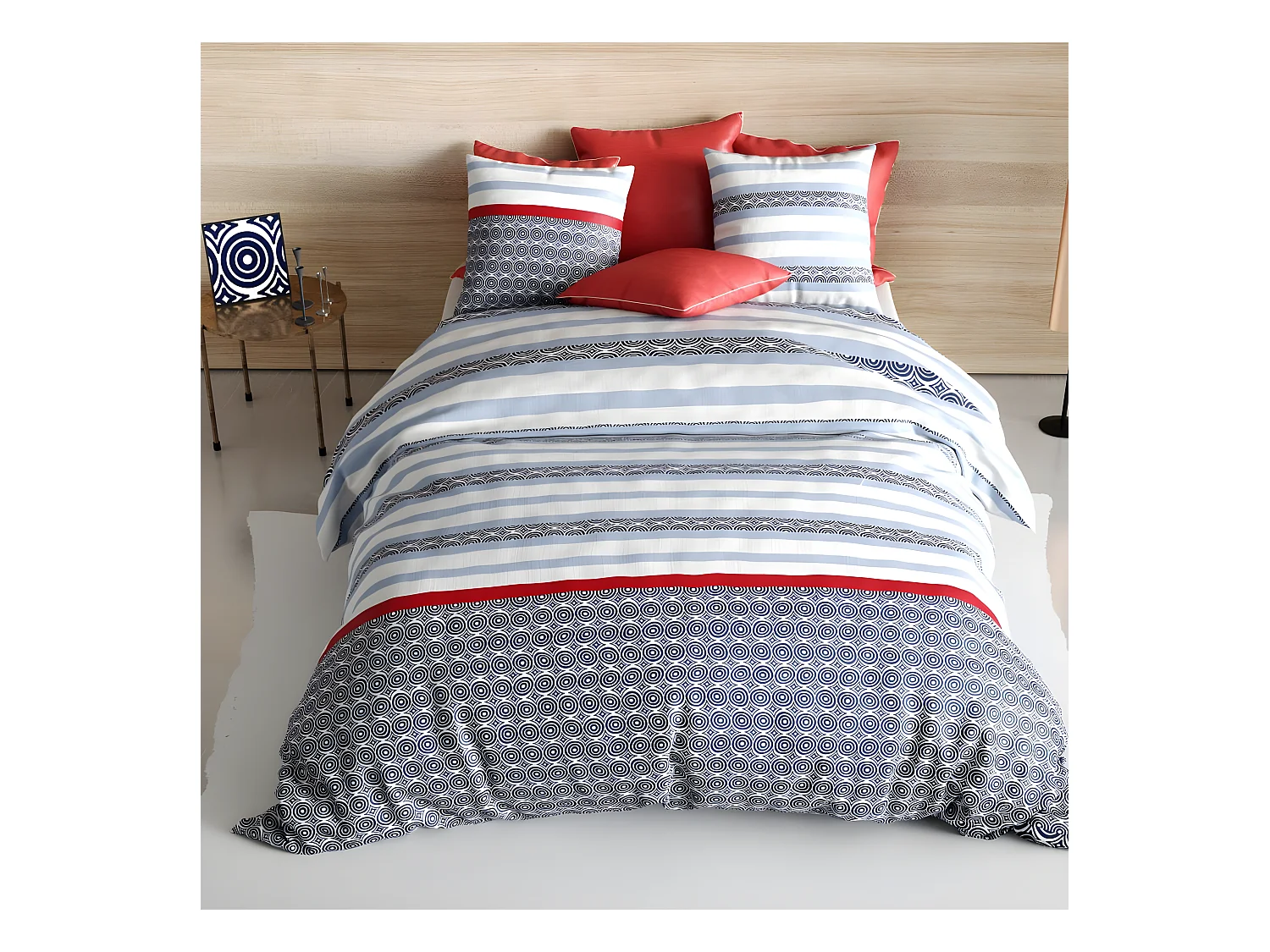 Housse de couette 240x260 cm + 2 taies d'oreiller carrées 100% Coton 57 fils Santory