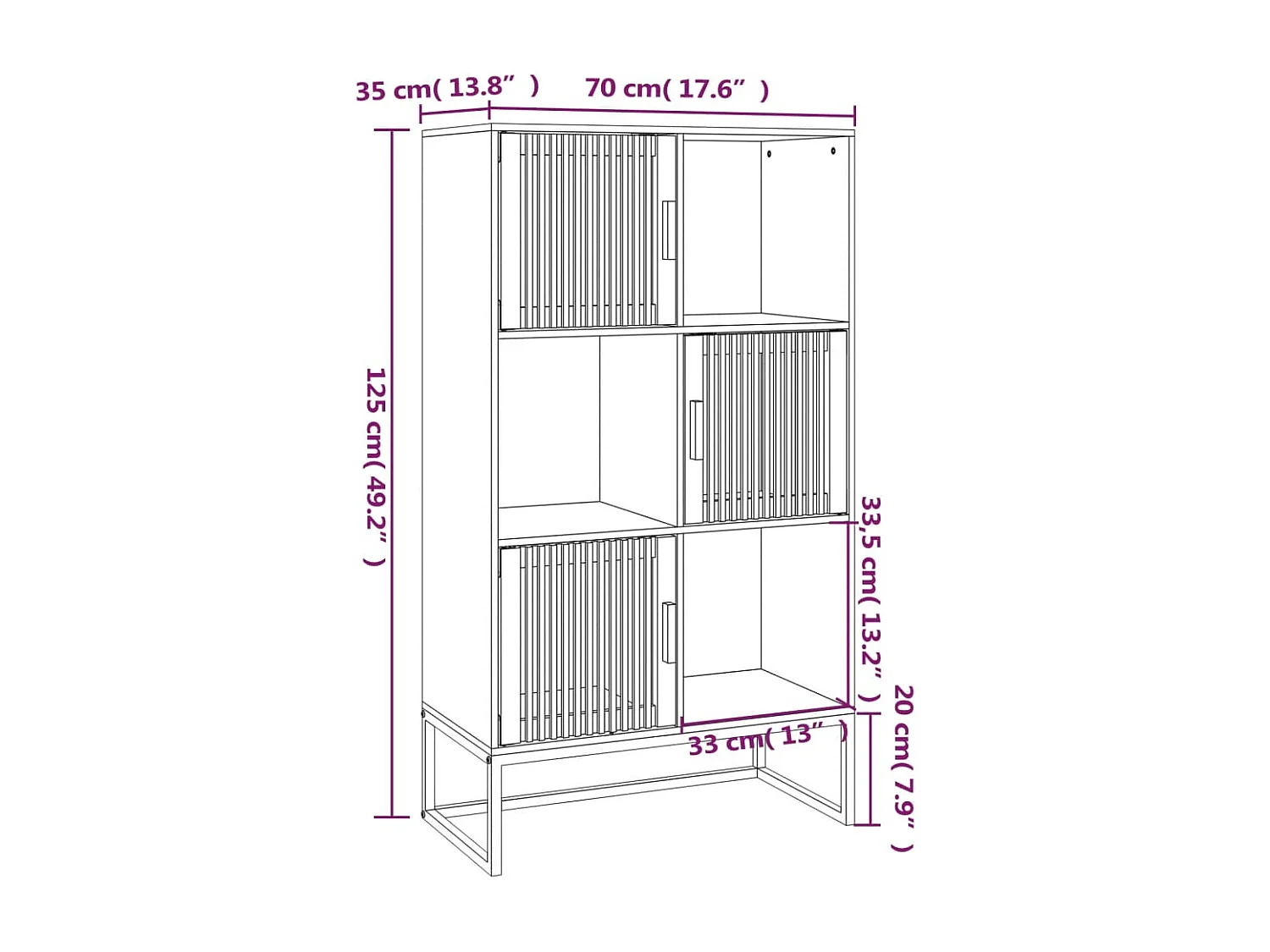 Buffet haut blanc 70x35x125 cm bois d'ingénierie