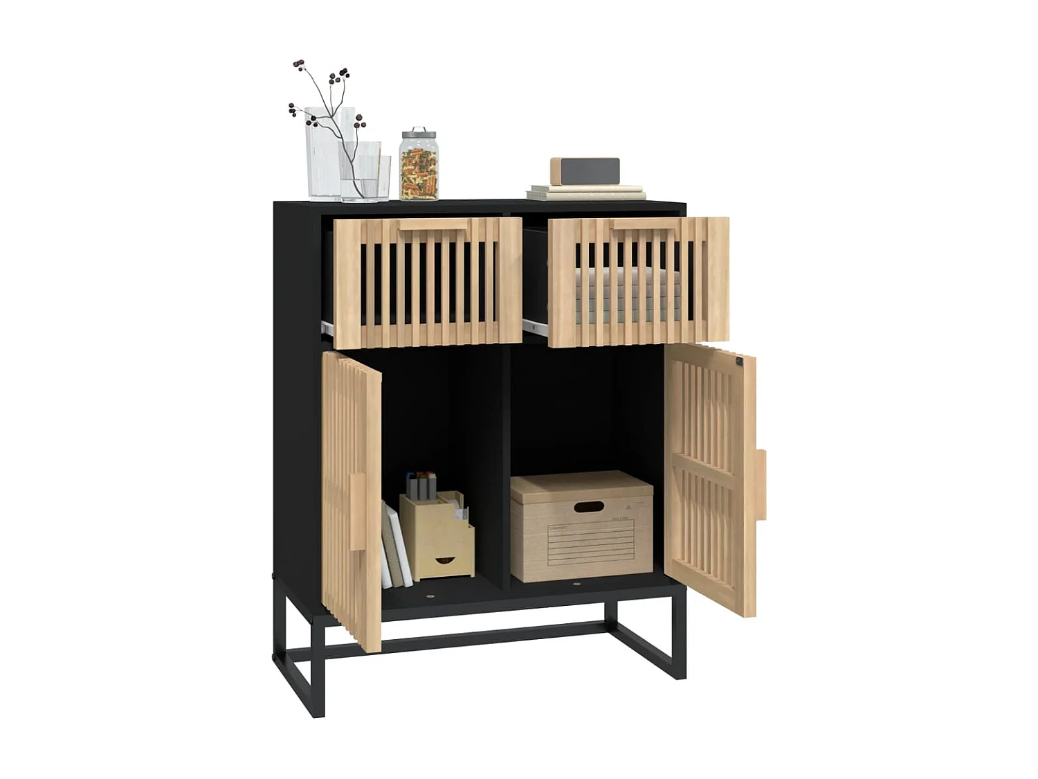 Buffet noir 60x30x75 cm bois d'ingénierie