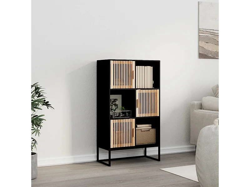 Buffet haut noir 70x35x125 cm bois d'ingénierie