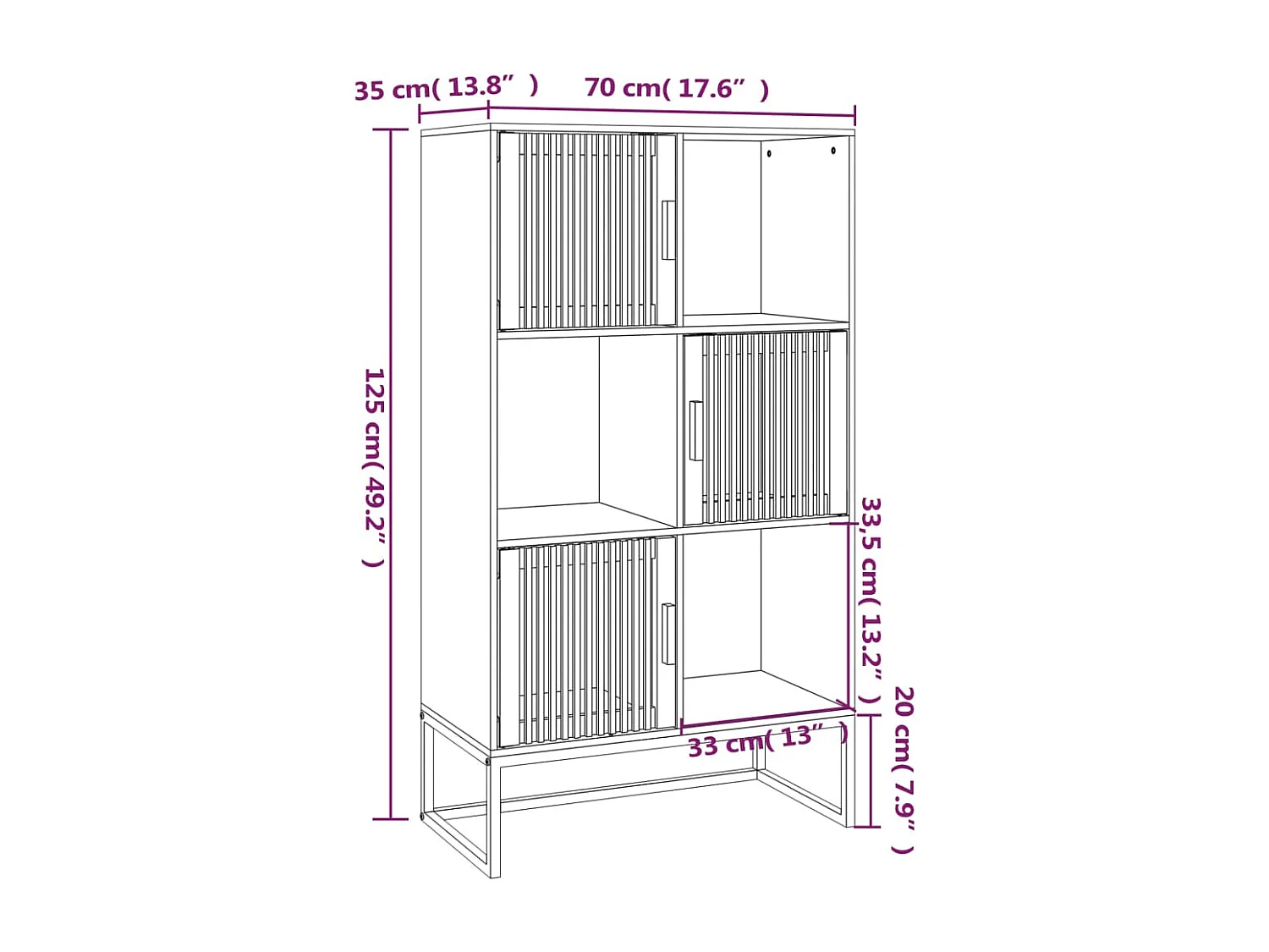 Buffet haut noir 70x35x125 cm bois d'ingénierie