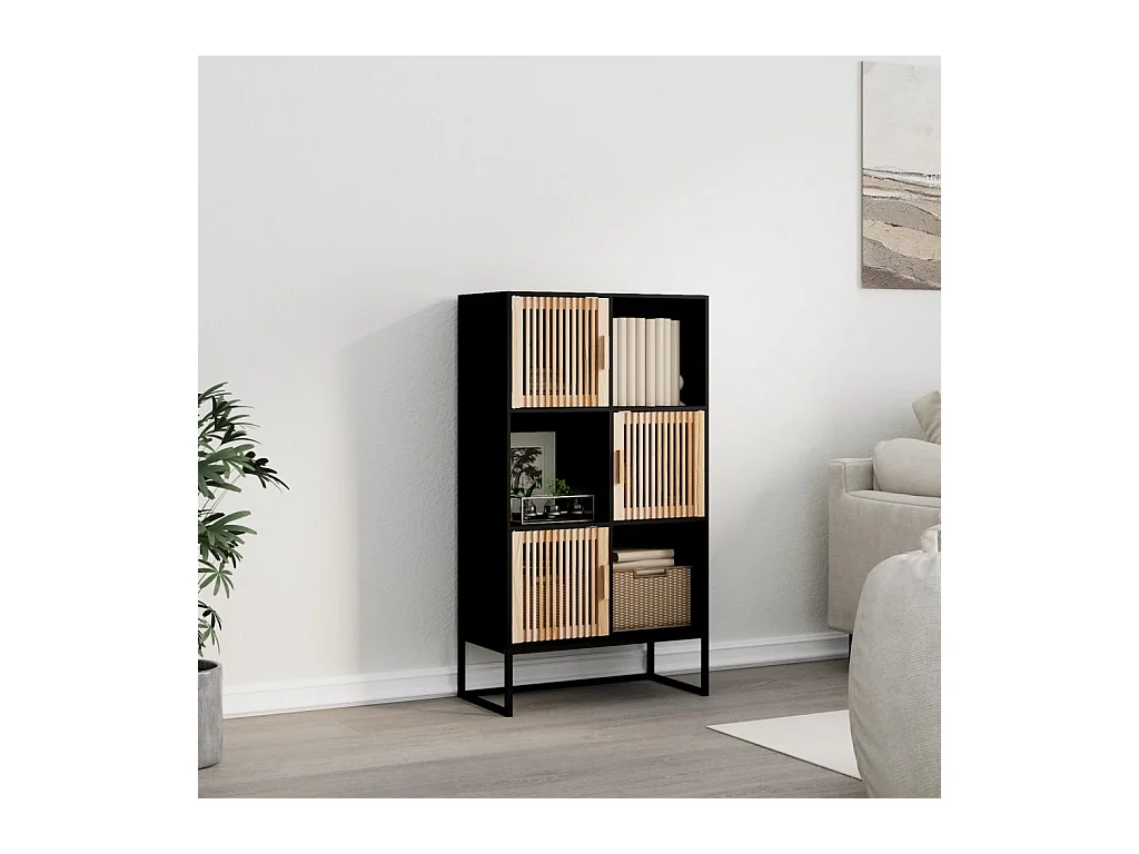 Buffet haut noir 70x35x125 cm bois d'ingénierie