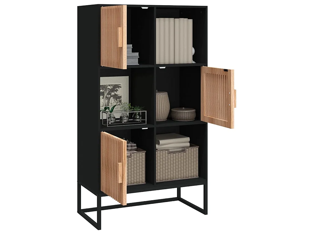 Buffet haut noir 70x35x125 cm bois d'ingénierie