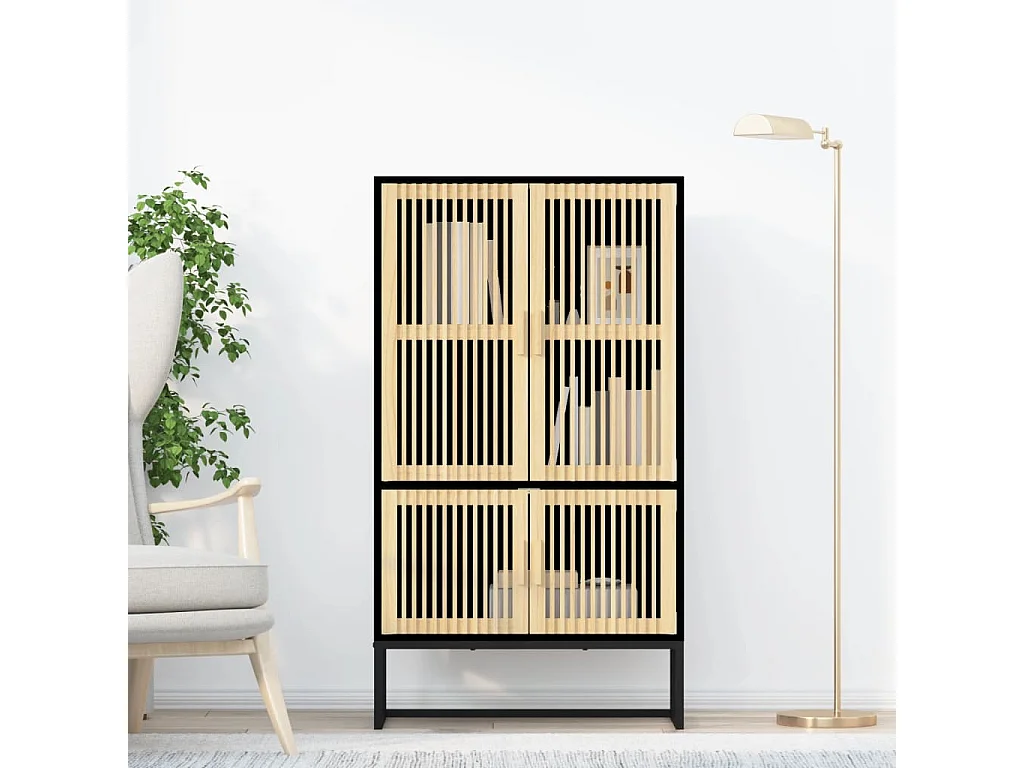 Buffet haut noir 70x35x125 cm bois d'ingénierie