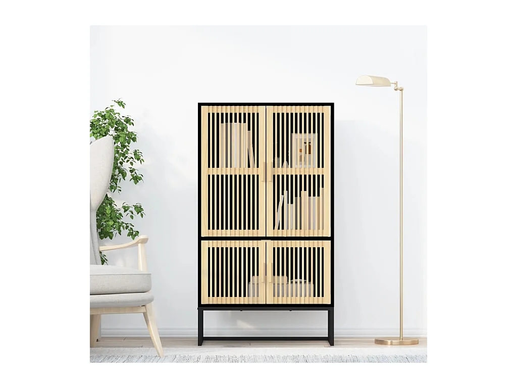 Buffet haut noir 70x35x125 cm bois d'ingénierie