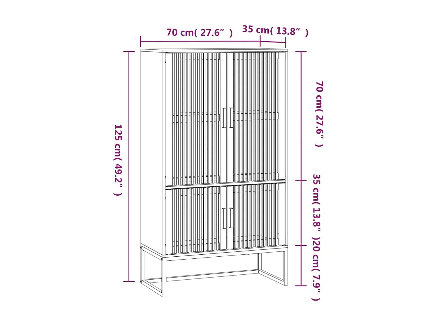 Buffet haut noir 70x35x125 cm bois d'ingénierie