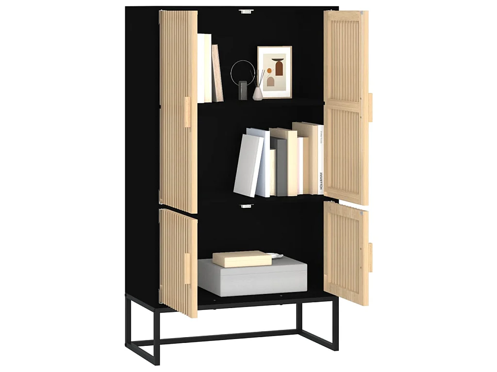 Buffet haut noir 70x35x125 cm bois d'ingénierie